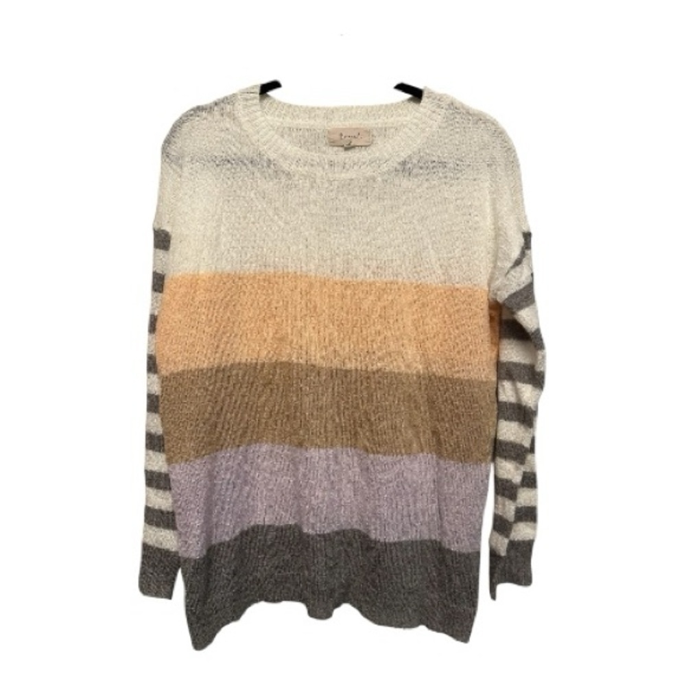 BE COOL Colorblock Striped Sweater - Cream, Tan, Gray Size Medium